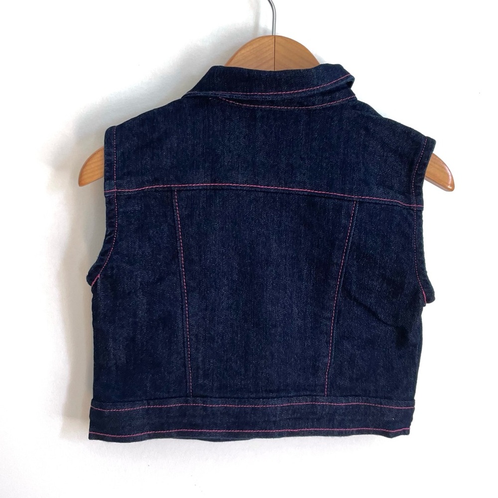 Vintage Y2K Lee Jeans Baby Girl Denim Vest, Rhinestone Buttons, Pink Stitching - Picture 8 of 12